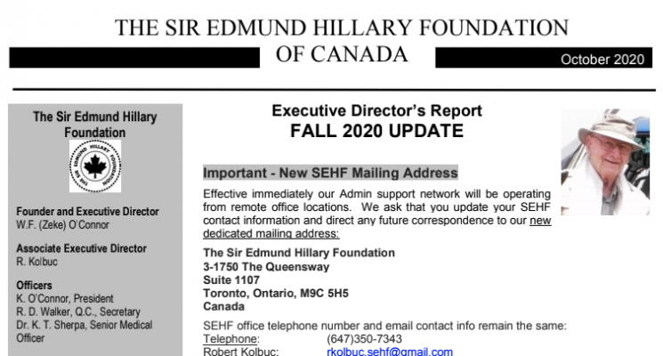 SEHF Executive Director's Report October 2020